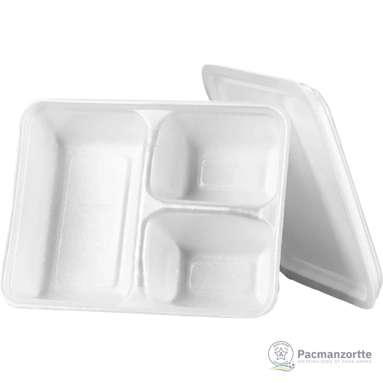Marmitex de Isopor 900 ml 3 Divisórias Comum - Caixa c/ 100 unidades miniatura 1